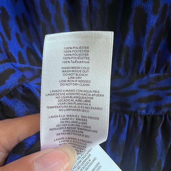 Michael Kors Blue V-Neck Animal Print Long Sleeve Flowy Mini Dress Womens Size 6 - Picture 11 of 11